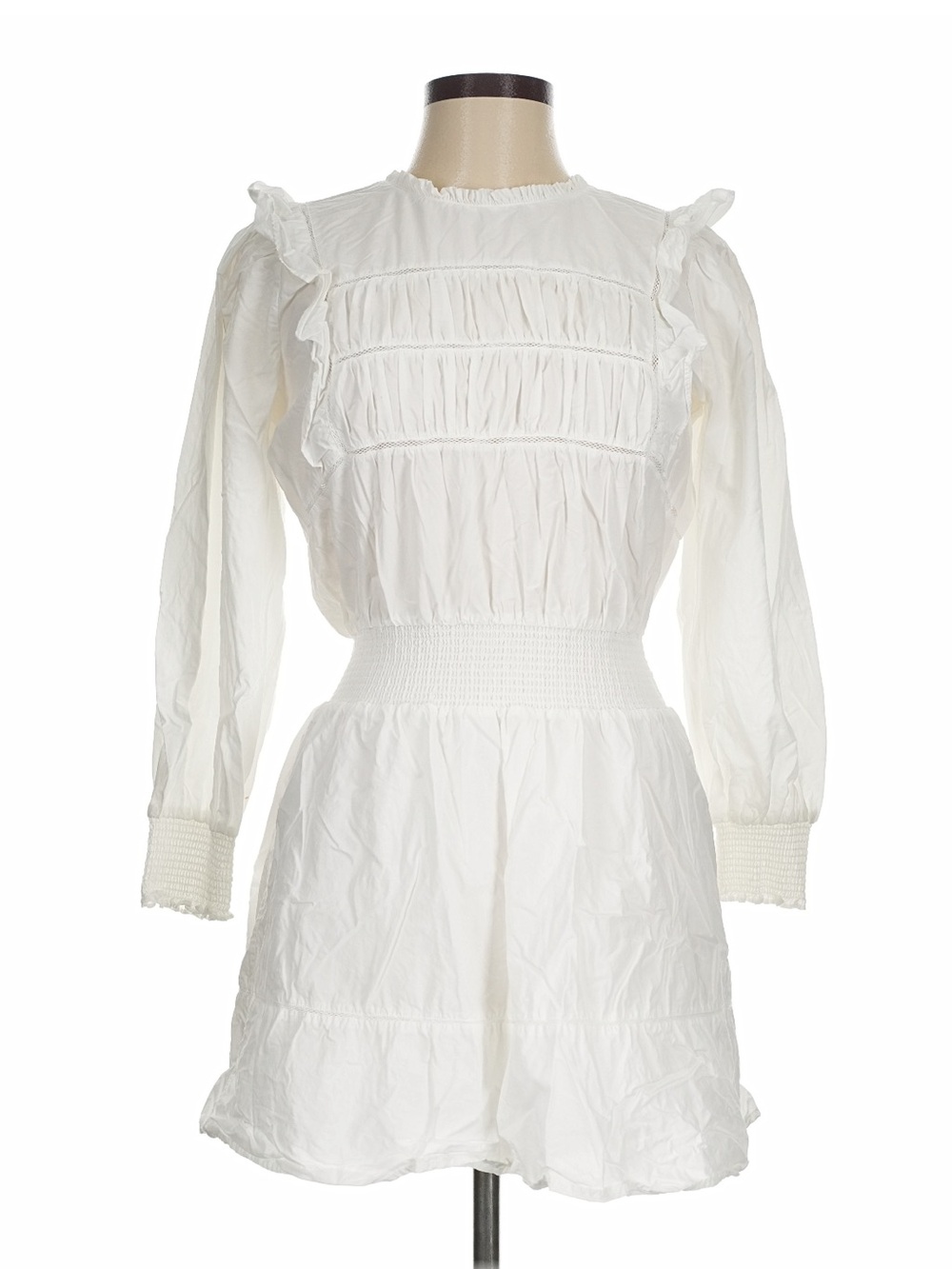 Rails White Long-Sleeve Smocked Waist Ruffle Dress